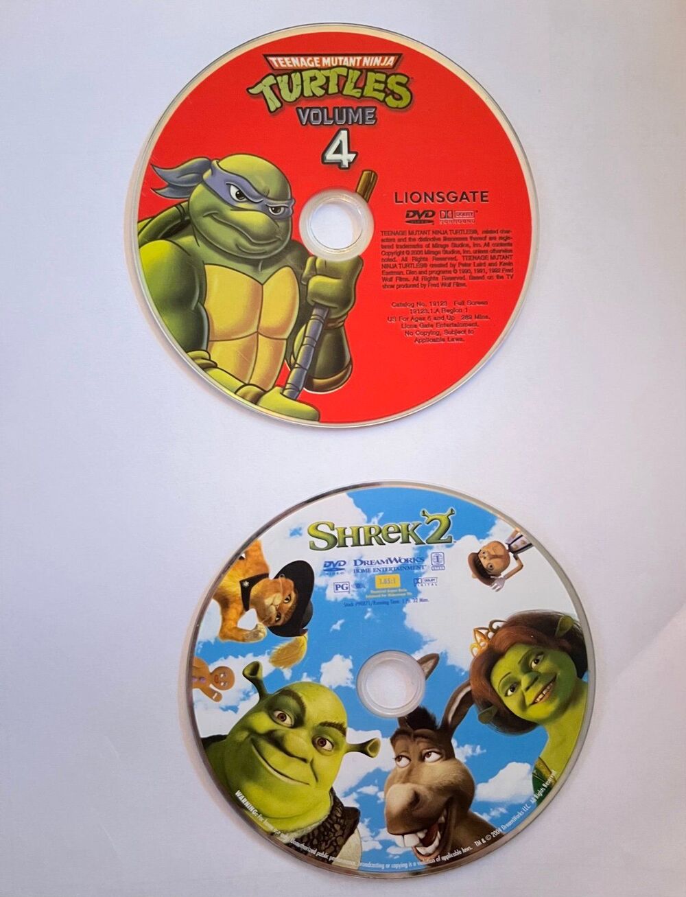 2 DVD Animated Movies Cartoons - Teenage Mutant Ninja Turtles & Shrek 2